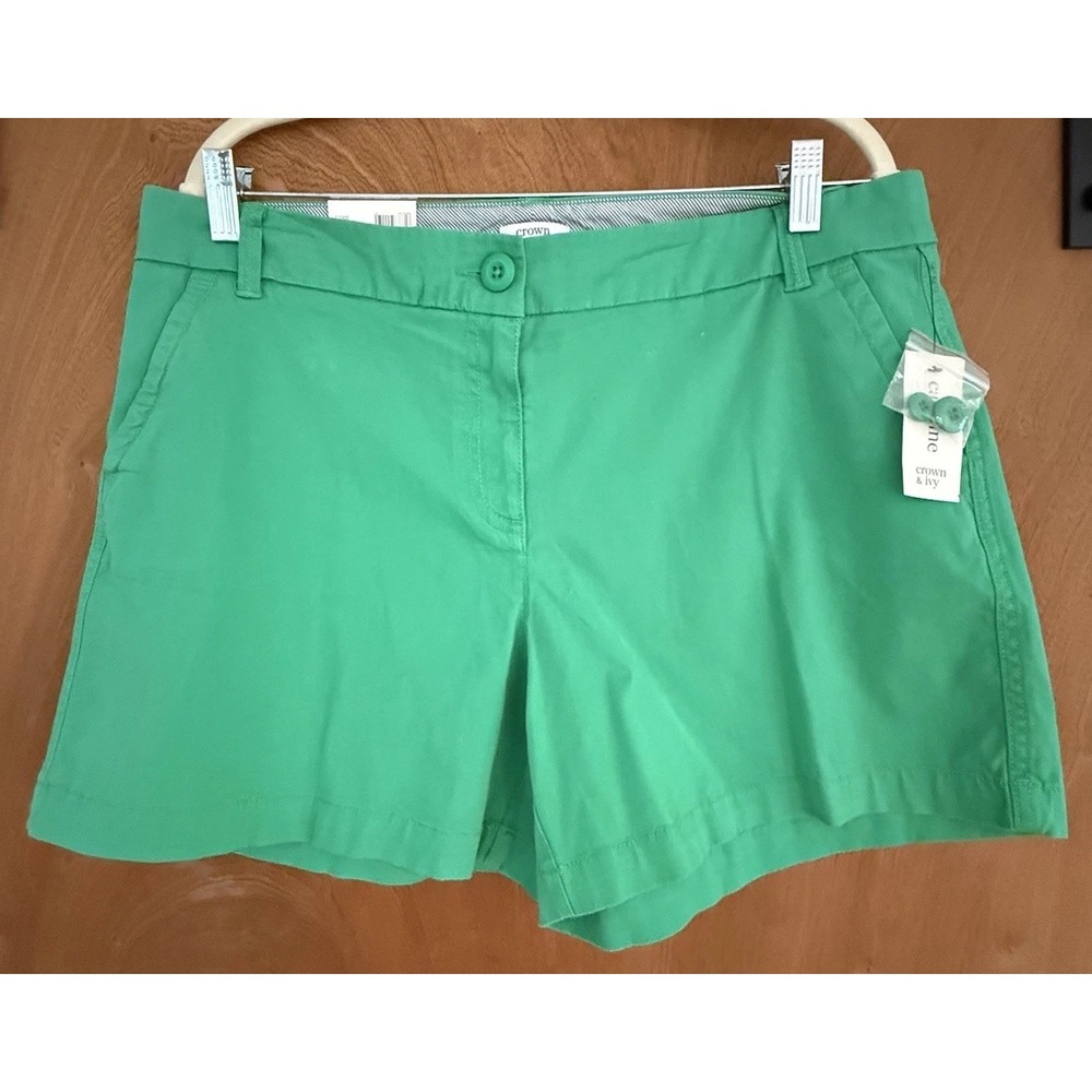 Crown & Ivy Shorts Womens 12‎ Green Chino Caroline Cotton Stretch 5" Inseam NWT